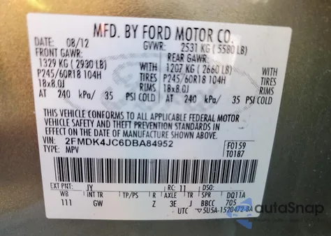 2013 Ford Edge Sel из США, поврежденный, VIN 2FMDK4JC6DBA84952